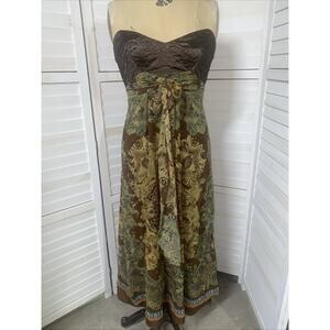 Nicole Miller Strapless Silk Dress Brown Print Chiffon Lined Size 8
